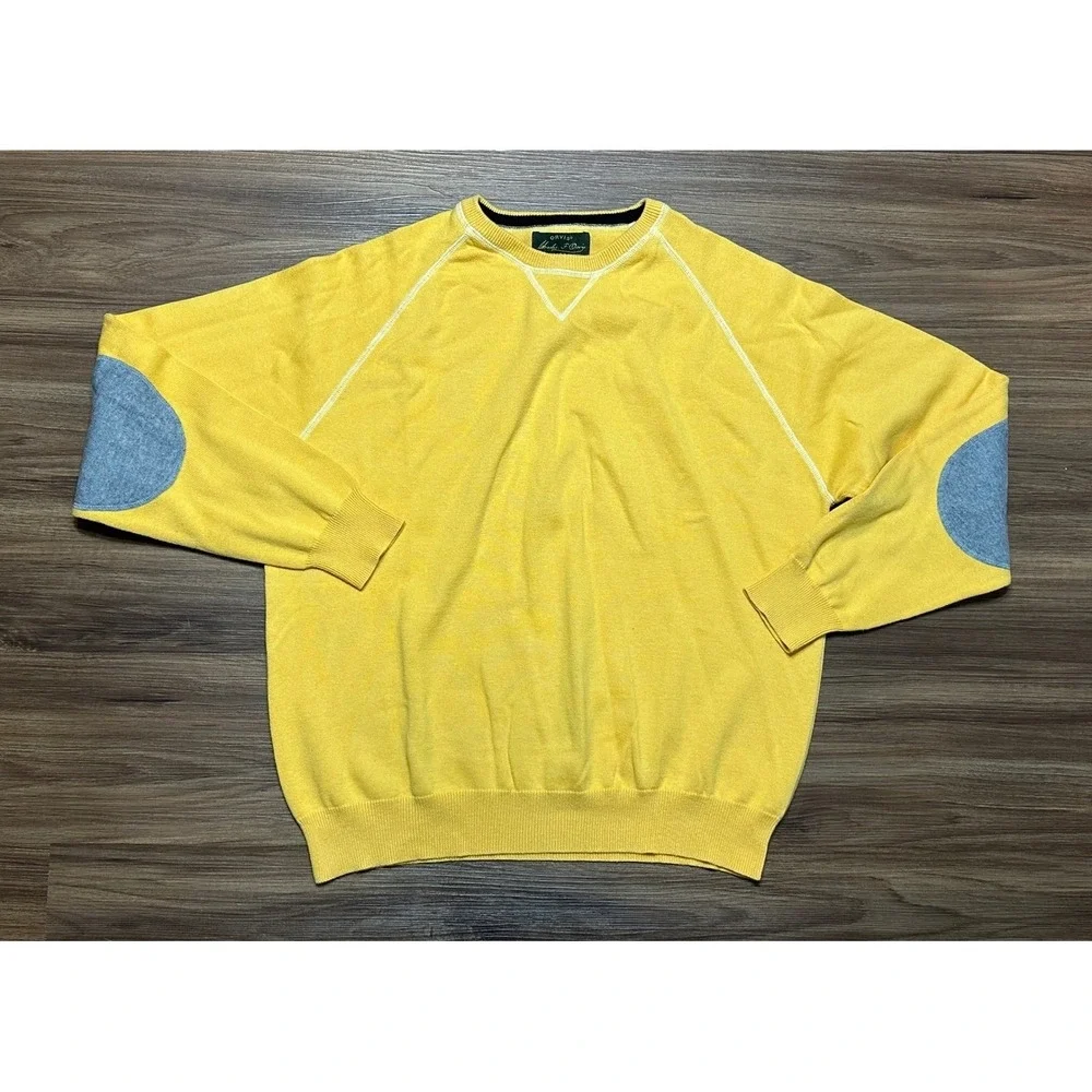 Orvis Signature Collection Cashmere Blend Yellow Sweater Elbow Patches Sz L